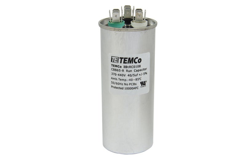TEMCo Industrial مكثف تشغيل مزدوج TEMCo 40+5 ميكروفاراد CBB65، 40/5 ميكروفاراد، 370-440 فولت، دائري، 50/60 هرتز | لتطبيقات مروحة تكييف الهواء، المحرك، النفاخ - Image 1